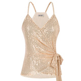 1 x RAW Customer Returns GRACE KARIN Women s Spaghetti V-Neck Sequin Bow Camisole Tank Top Sparkle Party CL1460A22LSQ, Champagne on Sequins, M - RRP €20.58