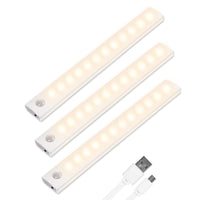 3 x RAW Customer Returns Vicloon LED sensor light 12 LED, LED cabinet lighting with motion detector magnetic strip, auto ON OFF, 3 pieces rechargeable cabinet light for kitchen, wardrobe, stairs, drawer, hallway - warm white - RRP €60.48