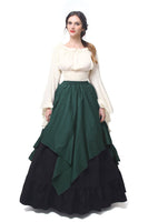 1 x RAW Customer Returns Fiamll Renaissance Dress Women s Medieval Dress Medieval Costume Women s Trumpet Sleeves Victorian Dresses Green Black L Shirt and Skirt  - RRP €65.35