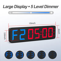 1 x RAW Customer Returns Gym Timer 15 Large Digital LED Wall Clock, Interval Timer with Stopwatch, Countdown Up, Adjustable Volume, Fitness Training Timer with Remote Control for Home, Garage, Workout, Outdoor Sports Exercises - RRP €80.66