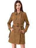 1 x RAW Customer Returns Allegra K Women s Trench Coat Long Sleeve Double Breasted Faux Suede Coat Winter Coat Brown XS - RRP €79.99