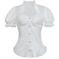 1 x RAW Customer Returns CR ROLECOS Medieval Blouse Short Sleeve Steam Punk Blouse Top Medieval Renaissance Ruffle Blouse Gothic Short Sleeve White L - RRP €20.98