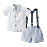 1 x RAW Customer Returns Volunboy Baby Boys Suit Set Clothing Shirt with Bow Tie Suspender Shorts Romper Suit Light Blue White 9-12 Months Size 70  - RRP €28.99