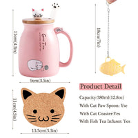 1 x RAW Customer Returns Cat Cup Cute Ceramic Coffee Cup with Lid, Stainless Steel Spoon, Novelty Morning Cup Tea Milk Christmas Mug Gift Tea Cup with Lid and Strainer Gifts for Women 380ML Pink  - RRP €18.14