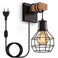 1 x RAW Customer Returns Indoor Wall Light Dimmable Vintage Wall Lamp Black Industrial Retro Lamp E27 Made of Metal and Wood with Switch Cable and Plug for Staircase Bedroom Restaurant Living Room With Bulb  - RRP €33.26