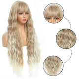 1 x RAW Customer Returns Sylhair Wigs 75 cm Blonde and White Wig with Bangs Super Long Water Wave Synthetic Hair Wigs with Fringes Wavy long Wigs with Bangs Wigs for Women Synthetic Fiber Synthetic Fiber Wigs for Women - RRP €29.23