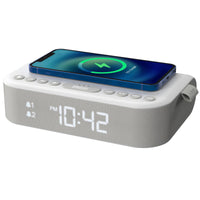 1 x RAW Customer Returns i-box Wireless Charging Alarm Clock, Bedside Clock Radio Stereo Bluetooth Speaker, QI Wireless Charging with USB Charging Port, Dual Alarm, FM Radio - RRP €30.24