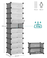 1 x RAW Customer Returns SONGMICS 10 Compartment Shoe Cabinet Modular Shelf Plastic Shoe Box with Door Hammer Storage Gray LPC010G01 - RRP €40.13