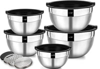 1 x RAW Customer Returns Wildone salad bowl set of 5, stainless steel bowl with airtight lid, size 4.5l, 2.7l, 1.6l, 1.1l, 0.7l, mixing bowl set for the kitchen, non-slip stackable - RRP €24.99