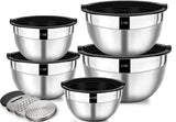 1 x RAW Customer Returns Wildone salad bowl set of 5, stainless steel bowl with airtight lid, size 4.5l, 2.7l, 1.6l, 1.1l, 0.7l, mixing bowl set for the kitchen, non-slip stackable - RRP €25.2