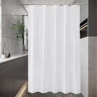 1 x RAW Customer Returns EurCross White Slim Shower Curtain 150x200 Textile Fabric Anti-Mold Bath Curtain, Waterproof Washable Cloth Shower Curtains in the Bathroom for Bathtub with 10 Rings - RRP €17.14