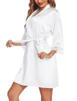 1 x RAW Customer Returns Ekouaer Negligee Women s Sexy Dressing Gown Bride Satin Babydoll Nightdress 2PCS Short Kimono Bathrobe with Belt, White, S - RRP €30.24