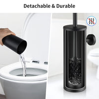 1 x RAW Customer Returns WAVEWO toilet brush stainless steel wall mounting, toilet brush with closed splash-proof cover, toilet brush set with water collecting container for bathroom, L8.8 W8.8 H39cm, matt black - RRP €32.99