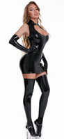 1 x RAW Customer Returns Lingerie Women s Sexy Lingerie Hollow Out Wetlook Body Leather Clubwear Dress Party Latex Catwoman Sleeveless Catsuit Dresses with Zip Black - RRP €33.99