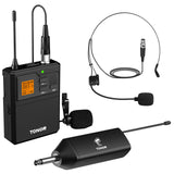 1 x RAW Customer Returns TONOR UHF microphone wireless set with headset headband wireless microphone lavalier clip-on microphones bodypack transmitter, mini receiver 6.35 mm output 60 m range wireless microphone for live performances - RRP €45.99