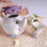 1 x RAW Customer Returns Tauras Beauty and the Best Tea Service Mrs Potts TeaPot and Chip Mug Sculpture Ceramic Tea Service Figure Set 4  - RRP €17.14