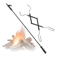 1 x RAW Customer Returns Fireplace Cutlery Wooden Handles 5 Pieces Fireplace Accessories 49 cm with Ash Shovel Broom Poker and Holder Black Handles Wrought Iron Fireplace Iron Block Holder Fire Pit Fireplace Tool Sets 5 Pieces  - RRP €33.56