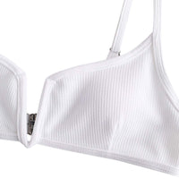 1 x RAW Customer Returns ZAFUL Women s V-Neck Bikini Set, 2-Piece Swimsuit Ribbed Fabric Single Back Knot Color White-Model 2, S EU.36  - RRP €36.99