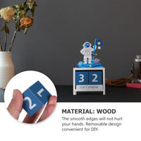 1 x Brand New PRETYZOOM Wooden Perpetual Calendar Astronaut Countdown Calendar Square Numbers Desk Calendar Spaceman Figure Perpetual Wood Block Cube Blue - RRP €20.4