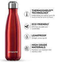 1 x RAW Customer Returns Proworks Stainless Steel Water Bottle, BPA Free Insulated Vacuum Metal Bottle for 12 Hour Hot 24 Hour Cold Drinks, Water Bottle for Sports, Work and Gym - 750ml - Red - RRP €15.8