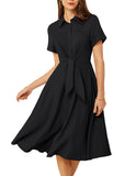 1 x RAW Customer Returns GRACE KARIN Women s Casual Lightweight Blouse Dress with Tie Belt Short Sleeve Button Down Casual Dress Summer Midi Dress Black M - RRP €46.27