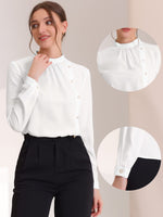 1 x Brand New Allegra K Women s Long Sleeve Stand Collar Elegant Top Work Office Ruffle Blouse White XS - RRP €39.99