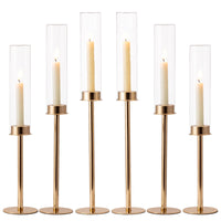 1 x RAW Customer Returns Hewory candle holder gold candle holder stick candle set of 6 tall stick candle holders golden with glass cylinder without base for tapered candles, metal candlestick for table decoration living room wedding dining - RRP €66.54