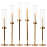 1 x RAW Customer Returns Hewory candle holder gold candle holder stick candle set of 6 tall stick candle holders golden with glass cylinder without base for tapered candles, metal candlestick for table decoration living room wedding dining - RRP €66.54