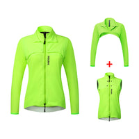 1 x RAW Customer Returns WOSAWE 2 in 1 Cycling Jacket Men Convertible Lightweight Cycling Vest Reflective Windbreaker, Women Green, Medium - RRP €46.99