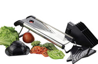 1 x RAW Customer Returns Chef s INSPIRATIONS mandoline vegetable cutter with V-blade, vegetable slicer, cutter julienne slicer. Includes 6 different inserts, cleaning brush exclusive hand protection. Stainless steel. - RRP €27.97