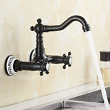 1 x RAW Customer Returns 360 Rotatable Wall Mounted Kitchen Faucet Brass Antique Wall Mounted Double Lever Sink Faucet Wash Basin Faucet Water Tap Wall Mounted Wash Basin Faucet Retro Wash Basin Mixer for Kitchen Black  - RRP €52.22