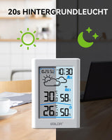 1 x RAW Customer Returns BALDR radio weather station with outdoor sensor, digital DCF radio indoor outdoor temperature display, room thermometer, hygrometer, weather forecast, time display, alarm clock, 3.7 inch display, cream - RRP €37.99