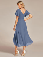 1 x RAW Customer Returns Ever-Pretty Bridesmaid Dress Short Sleeves A-Line Chiffon V-Neck Empire Style Chiffon Elegant Dress Women Ceremony Denim Blue 46 - RRP €71.99