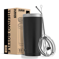 1 x Brand New JURO Stainless Steel Vacuum Insulated Drinking Glasses with Lid and Straw Double Wall for Home Office Kitchen Outdoor Ideal for Ice Drinks Hot Drinks Black - RRP €22.84