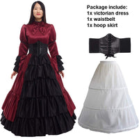 1 x RAW Customer Returns GRACEART Women s Medieval Victorian Costume Vintage Ruffle Fancy Dress with Crinoline and Belt Wine Red, Small  - RRP €66.54