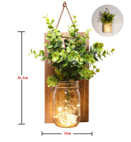 1 x RAW Customer Returns DYBOHF Mason Jar Light, 2 Pack , Rustic Wall Decoration, Fairy Lights in Glass, Green Fake Plant, Living Room Wooden Decoration with, Warm White Garden Hanging Lights for Outdoors Remote Control  - RRP €29.74