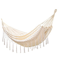 1 x RAW Customer Returns SWAWIS Cotton Hammock Hanging Hammock Hammocks Garden Boho Hanging Hammocks 200x150cm Load Capacity of 200kg Portable Hammocks, Beige - RRP €39.46