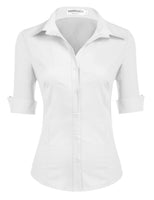 1 x RAW Customer Returns Hotouch Elegant Blouse White Ladies with Button Down Cotton Shirt 3 4 Sleeve Tops Shirt Elegant Tops Leisure Tops White XXL - RRP €27.99