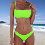 1 x RAW Customer Returns meioro Sexy Bikini for Women 2 Piece Swimwear Low Waist Solid Color Swimwear High Leg Bathing Suit Beachwear L,Bright Green  - RRP €26.99