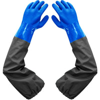 1 x RAW Customer Returns Pond Gloves Long Fishing Gloves Pond Care Gloves Work Gloves Waterproof, PU Gloves Sandblasting, Resistant to Acids and Alkalis, 65cm Blue  - RRP €14.0