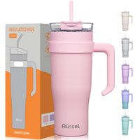 1 x RAW Customer Returns Autsel 1200ml with handle and straw lid vacuum insulated travel bottle made of high-quality stainless steel for hot and cold pink - RRP €33.54