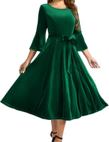 1 x RAW Customer Returns Homrain Women s Cocktail Dress Elegant for Wedding Festive 3 4 Sleeve Velvet Dresses Midi Evening Dress DarkGreen 3XL - RRP €52.99