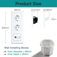 1 x RAW Customer Returns BSEED Dual Socket with TV and PC Accessories Ports CAT5e EU Standard CE Glass Panel 16A 100-220V AC Sockets White - RRP €28.14