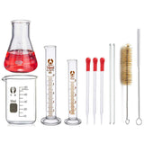 1 x RAW Customer Returns Graduated Flask in Borosilicate Glass, JESSTOLO 50ml Erlenmeyer Glass Flasks, 50ml Graduated Beaker, 10ml 5ml Graduated Cylinder, with 3 Droppers, 2 Cleaning Brushes and 2 Stirring Bar - RRP €19.99