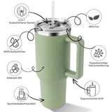 1 x RAW Customer Returns PRAOAHEI 40oz 1180 ML Thermal Mug with Straw and Handle, Leak-Proof Drinking Cup with Lid, Double-Walled Stainless Steel Hot Cold Vacuum Mug, Coffee Mug for Home Outdoor Matcha Green - RRP €25.99