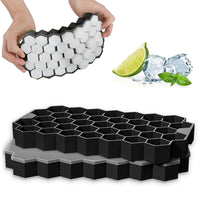 1 x Brand New 2 pieces ice cube mold silicone, 37-compartment ice cube container with lid, ice cube tray BPA-free, ice cube container for cocktails, whiskey, wine, fruit, fruit purees, ice cream, iced tea, jelly honeycomb black  - RRP €9.06