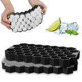 1 x Brand New 2 pieces ice cube mold silicone, 37-compartment ice cube container with lid, ice cube tray BPA-free, ice cube container for cocktails, whiskey, wine, fruit, fruit purees, ice cream, iced tea, jelly honeycomb black  - RRP €9.06