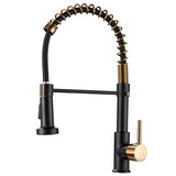 1 x RAW Customer Returns Kitchen Faucet Spring Pull Down Single Handle Brass Deck Mounting Kitchen Sink Faucets Black Gold B  - RRP €59.99