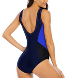 1 x RAW Customer Returns Halcurt Women s Swimsuit Tummy Control One Piece Backless Figure Shaping Gathering Blue XL - RRP €36.99