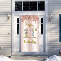 1 x RAW Customer Returns 11th Birthday Girl Decoration, Door Decoration Rose Gold, Fabric Sign 11th Birthday Hanging Poster, 11th Birthday Background Banner Party Welcome Sign - RRP €14.89